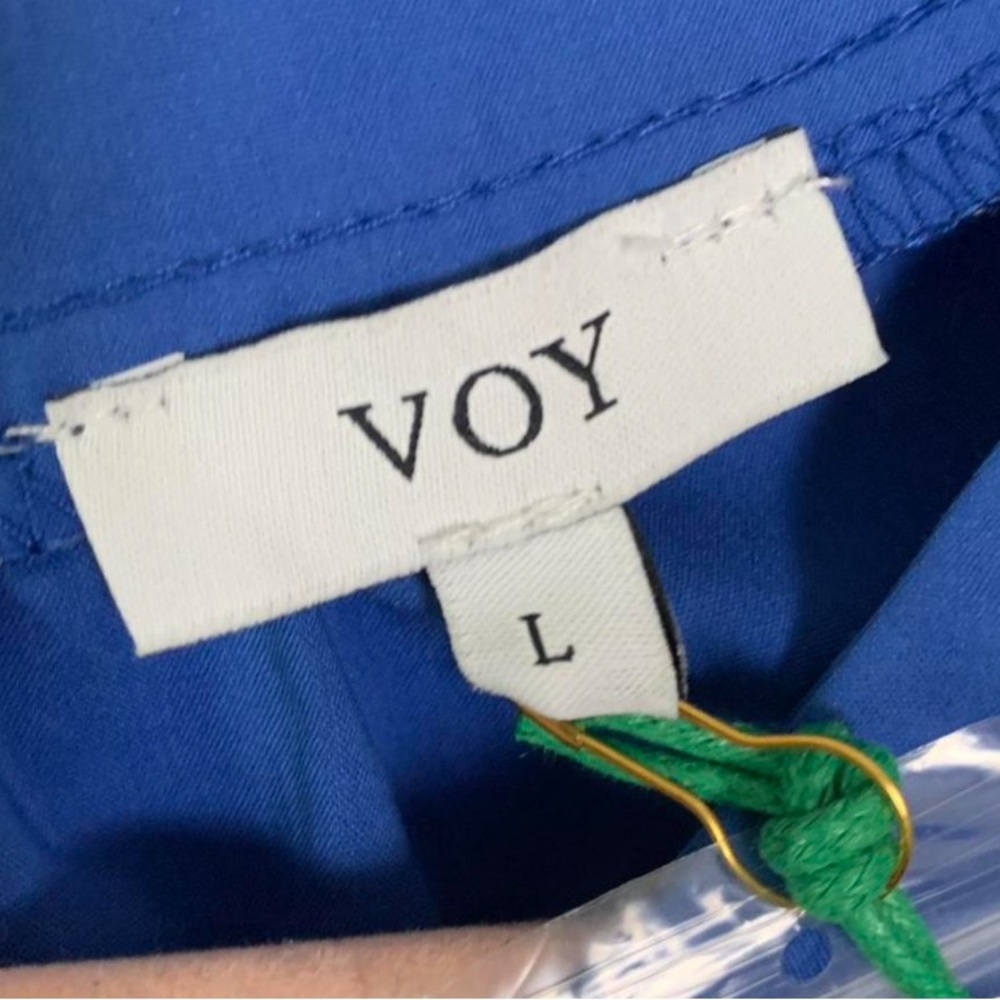 NWT VOY Blue Embellished Puff Sleeve Poplin Top - Size Large - Picture 5 of 8